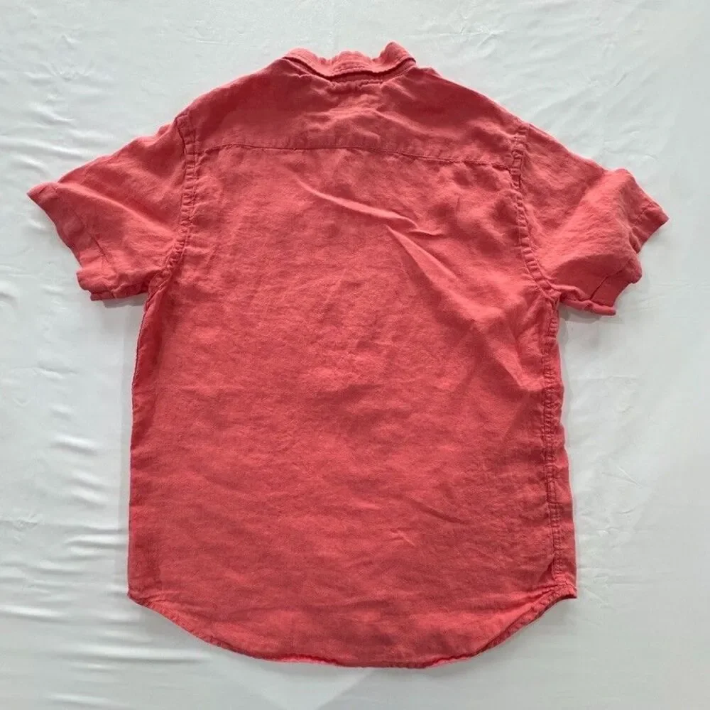 Porter & Ash 100% Linen Shirt Men's M Coral Pink Short Sleeve Good Condition - Picture 2 of 8